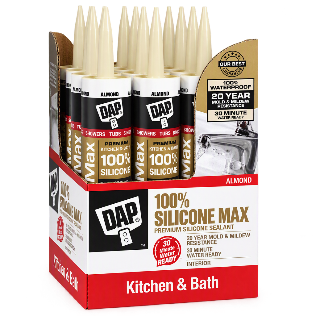 Silicone Max 10.1 oz. Almond Premium Kitchen and Bath Silicone Sealant (12-Pack)